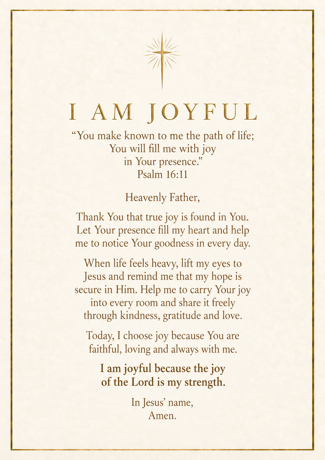 The original Grace & Glow I Am Joyful prayer card