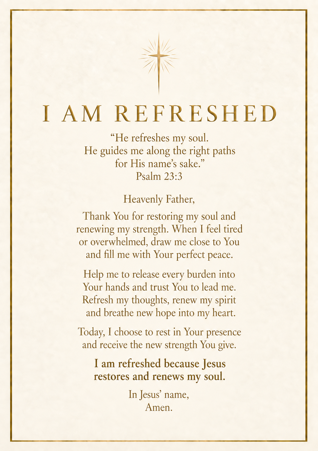 The original Grace & Glow I Am Refreshed prayer card
